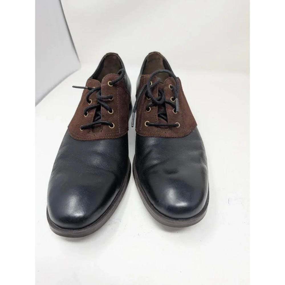 Cole Haan Wingtip Saddle Oxford Dress Shoes Black Brown Leather Suede Men's 9.5